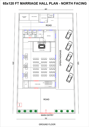 65x120 north facing marriage hall ground floor plan