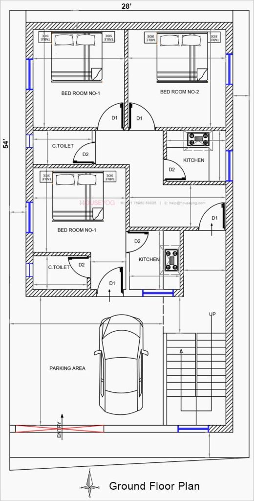 28x54 West Face House Plan