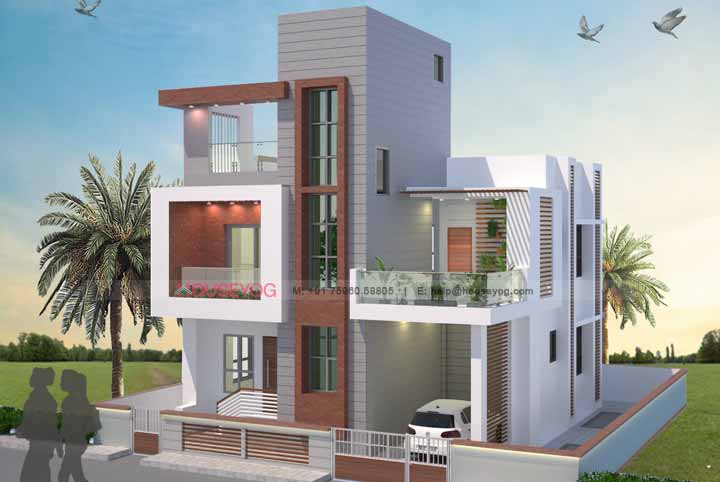 Beautiful duplex Indian home front elevation design