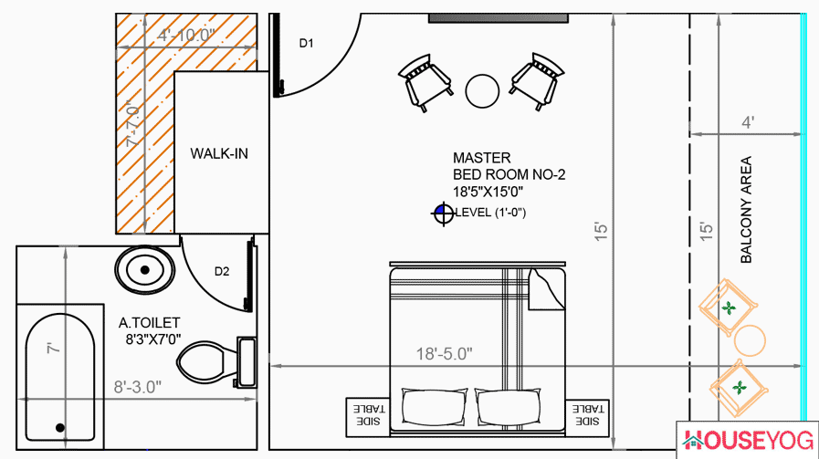 Master bedroom size in the India layout plan