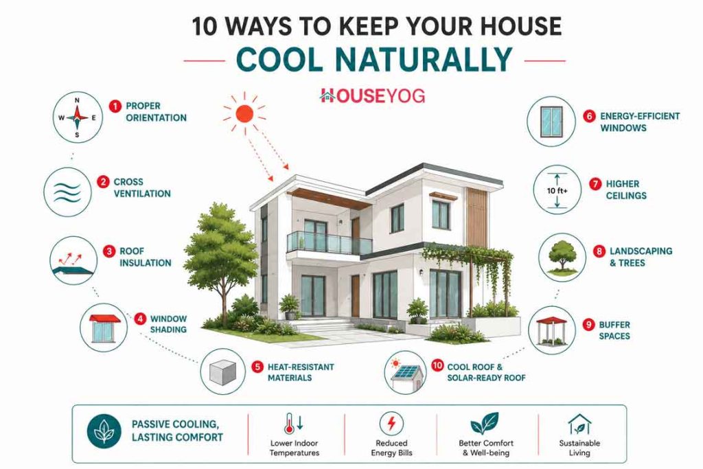 Passive cooling techniques to keep a house cool naturally in India