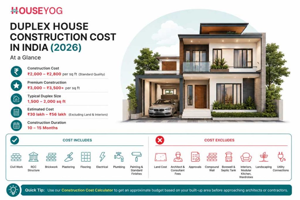Duplex House Construction Cost in India