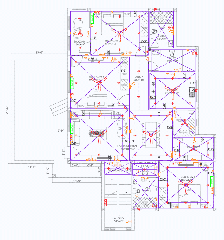 House electrical wiring layout with switches and DB box