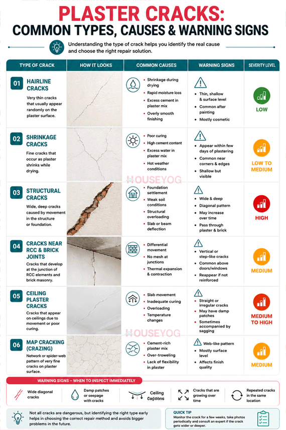 Plaster cracks type, causes & warning