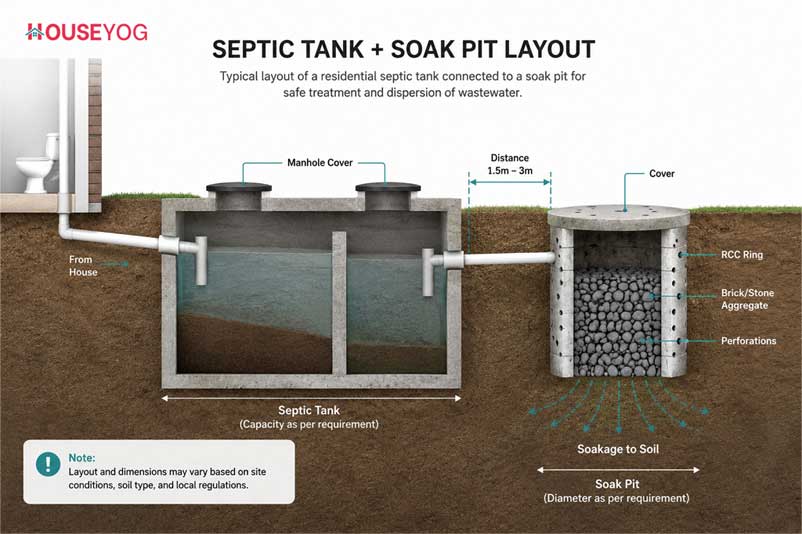 Typical Residential Septic Tank and Soak Pit Layout