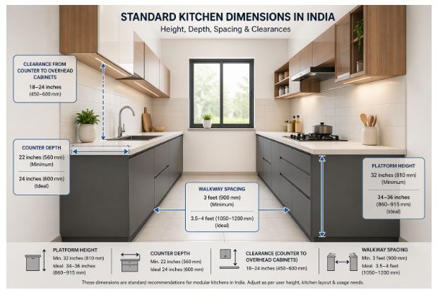 Standard Kitchen Dimension in India