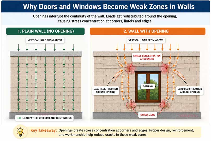 why diagonal cracks above windows and doors