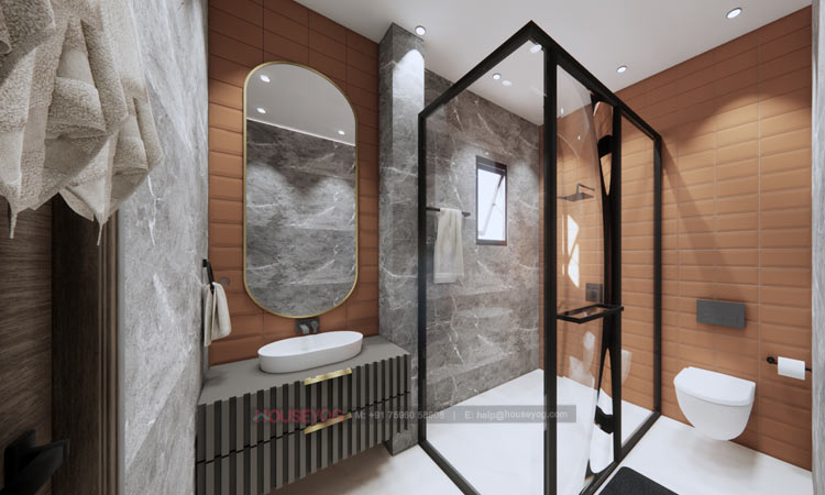 Modern Bathroom Design with Covered Shower and Vanity