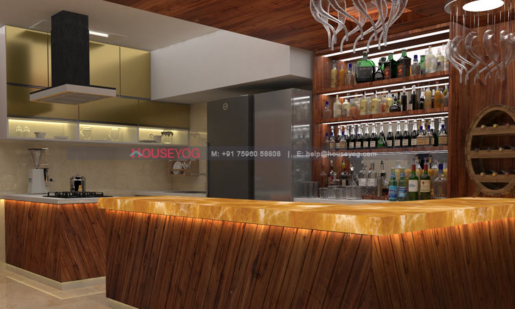 Modern Open Kitchen Design with Bar