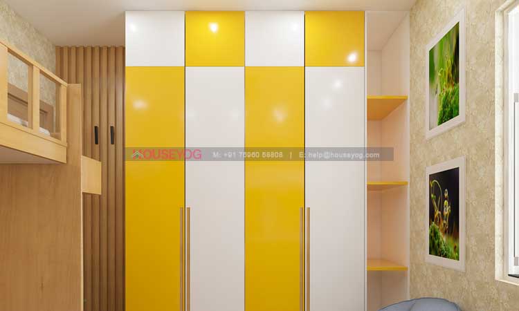 Yellow and White Wardrobe Design for Child Bedroom by Houseyog