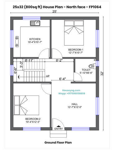 25x32 House Plan North Facing - Smart 2 BHK Design with Spacious Hall