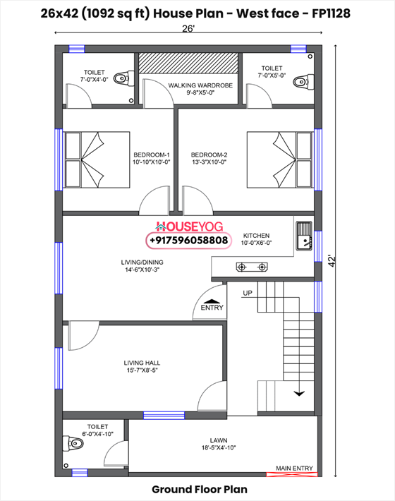 26x42 house plan west facing - luxurious 2 bhk village home with dalan & guest room on 1092 sq ft