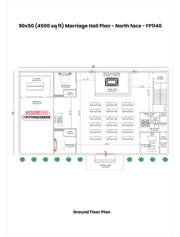 90x50 Single Floor 2 BHK North Facing Indian House Plan
