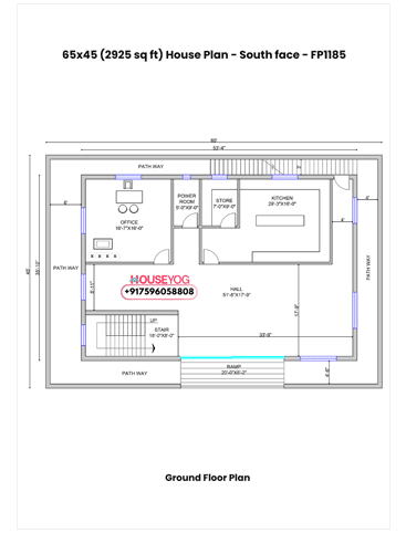 65x45 Triple Story 2 BHK South Facing Indian House Plan