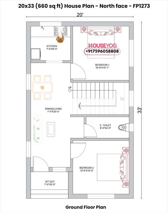 20x33 North Facing 2BHK House Plan (660 Sq Ft) | Budget Small Home Design with Verandah