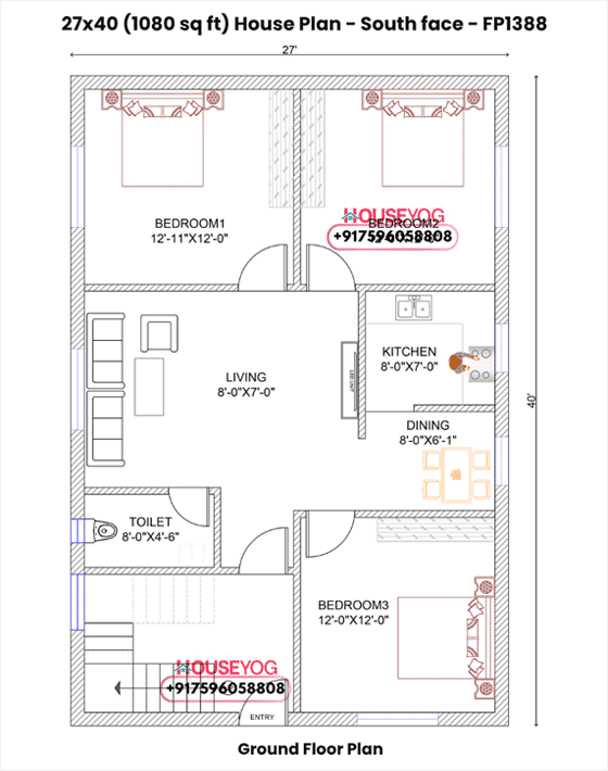 27x50 West Facing 3 BHK House Plan with Garden, Parking & Drawing Room | 1350 Sq Ft