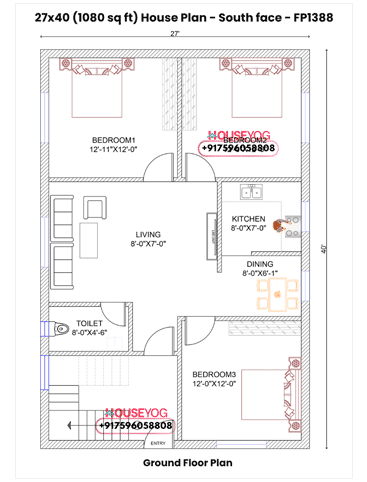 27x50 West Facing 3 BHK House Plan with Garden, Parking & Drawing Room | 1350 Sq Ft
