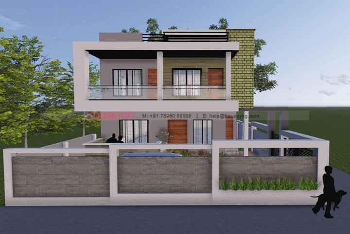 4 BHK Bungalow Plan with Front Elevation