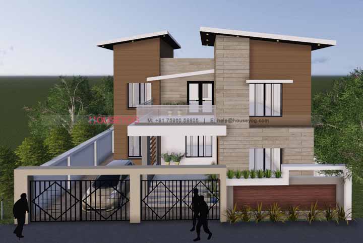 46x45 4 Bedroom Modern House Plan with Front View