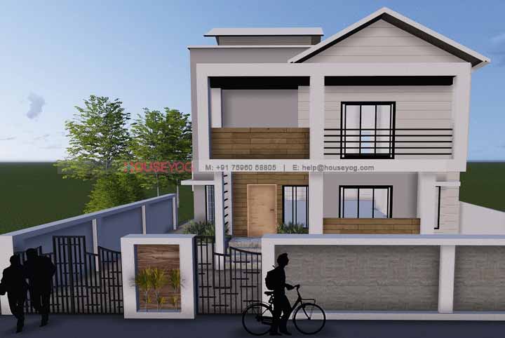 49X65 House Plan - 4 Bedroom House Design with Front View