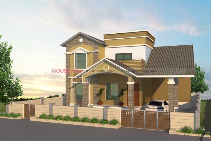 50*53 sq ft 4 BHK Kerala Style House with Front Design View