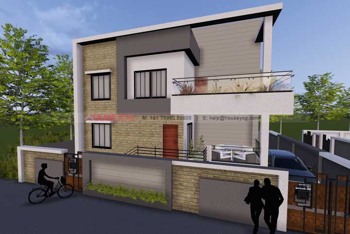 51x49 Indian House Design - North Facing Duplex Plan and Elevation