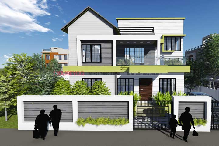 4 BHK Modern Indian House Plan with Front View