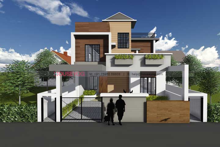 35x54 sq ft 3 BHK + Study House Plan, Front Elevation Design