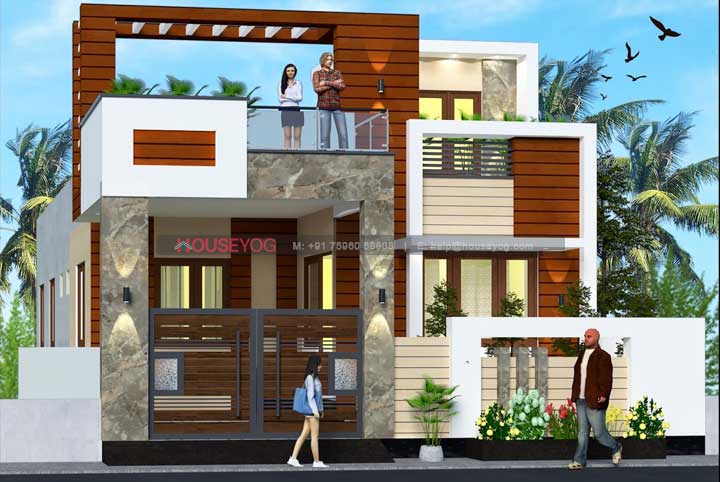 26 x 46 Indian Modern house plan and elevation