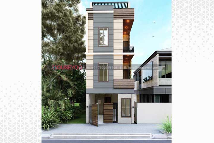 17x47 House Plan & Front Elevation | G+2 With Car Parking
