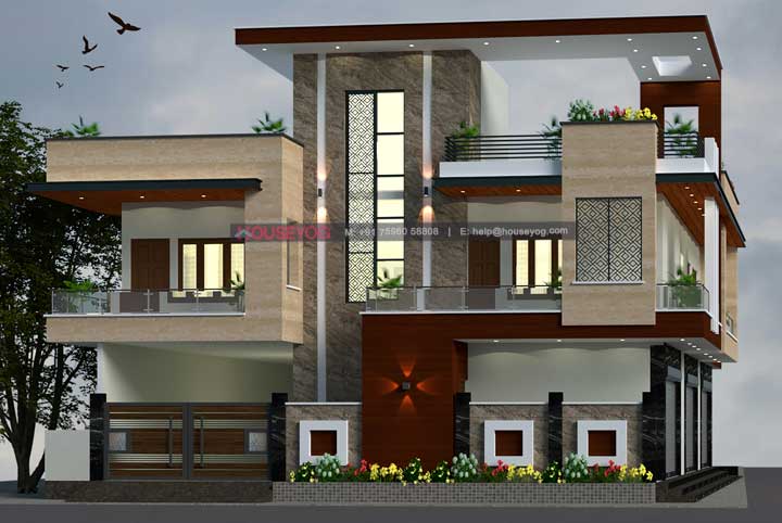 44x50 House Design | G+2 West-facing Plan with Shops | Architects in Patna